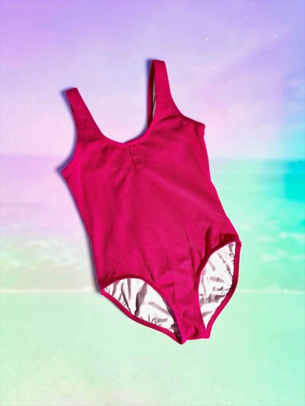 Old Navy Girls Swimsuit Bright Textured Pink One‑Piece XL 14–16 EUC